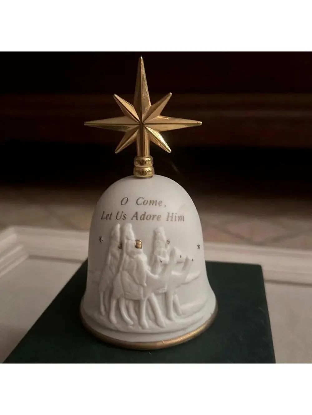 Russ vintage Porcelain The First Noel Christmas Bell 1993